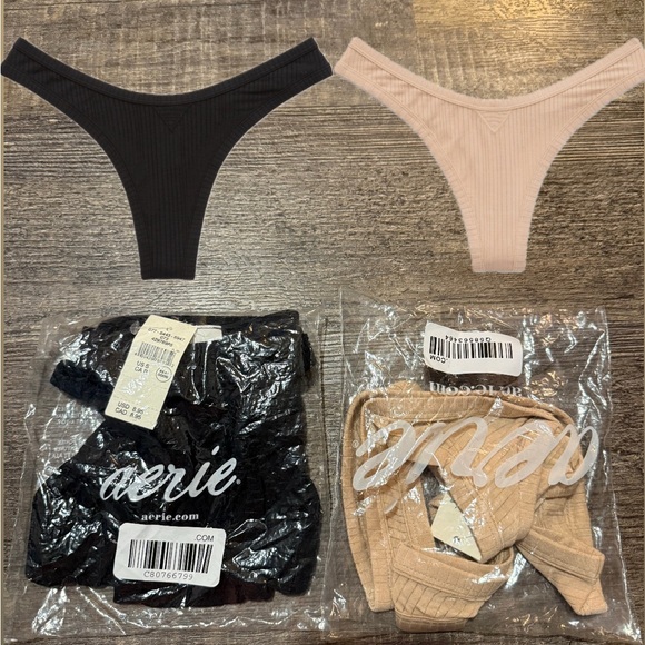 aerie Other - Aerie Black and Cream Ribbed Thong Duo